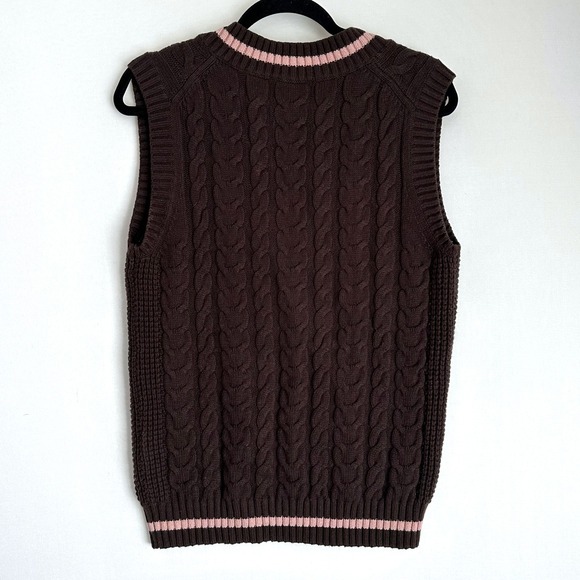 Aritzia Sunday Best Cable Knit V Neck Sweater Vest Brown Pink‎ Merino Wool 2XS - Picture 2 of 7